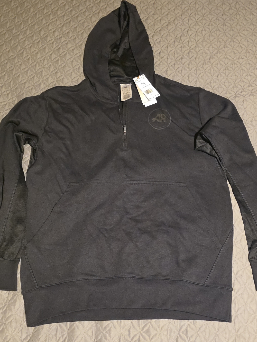 Men's Black Quarter-Zip Hooded Sweatshirt - Size XL.